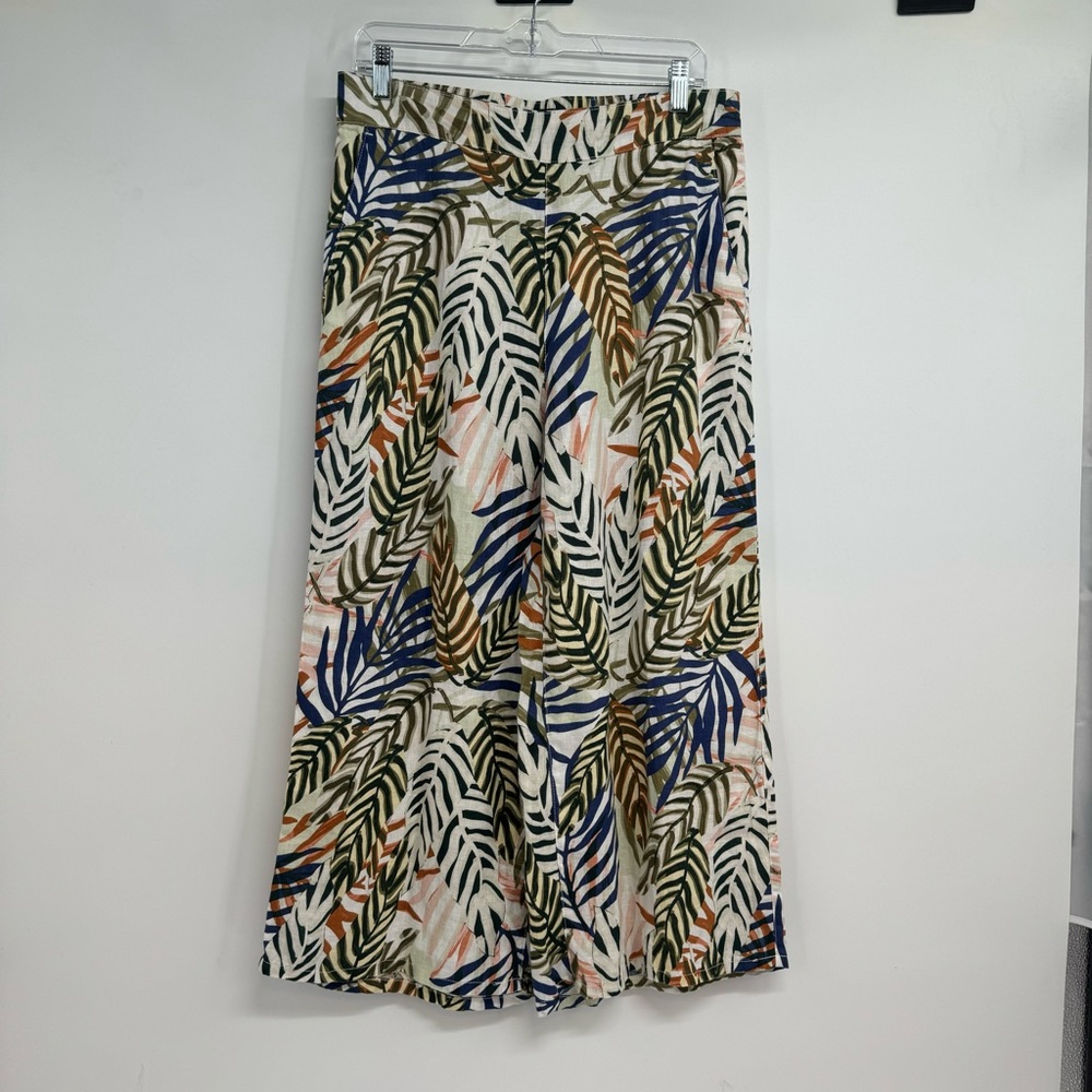 NWT Tahari Wide Leg Cropped Pants Women’s L Linen  Tropical